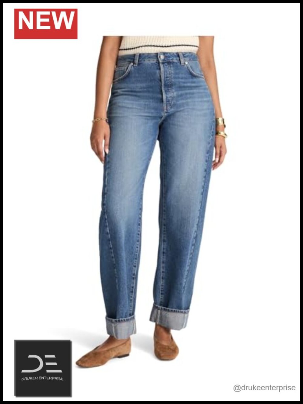 Wide Leg High Rise Jeans Zip Fly Button Closure 100% Cotton